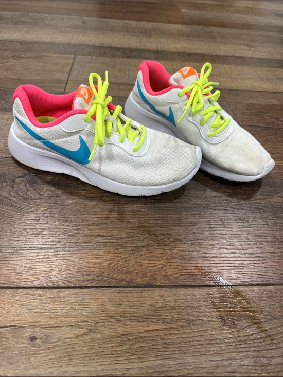 Nike Other - Nike Kids White Sneakers with Blue Swoosh and Neon Yellow Laces